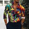 Camisa de Hombre con Cuello Estampado Floral Azul Blanco Diminuto por Todas Partes Manga Larga Botones