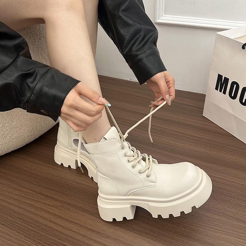 Thick-soled slim Maillard style short boots 2025 autumn new British style round head retro small Martin boots women