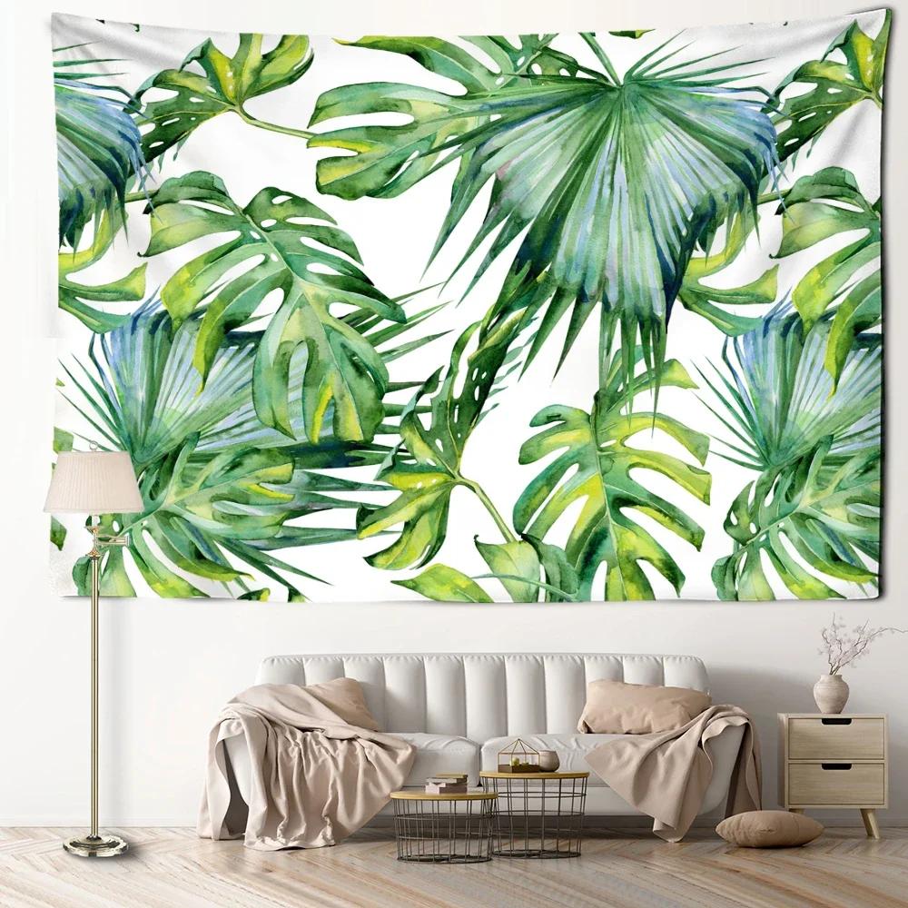 Aquarell Tropisches Blatt Wandteppich Wandbehang Bohemian Minimalistische Kunst Pflanze Blumen Ins Stil Wohnzimmer Schlafzimmer Heimdekoration