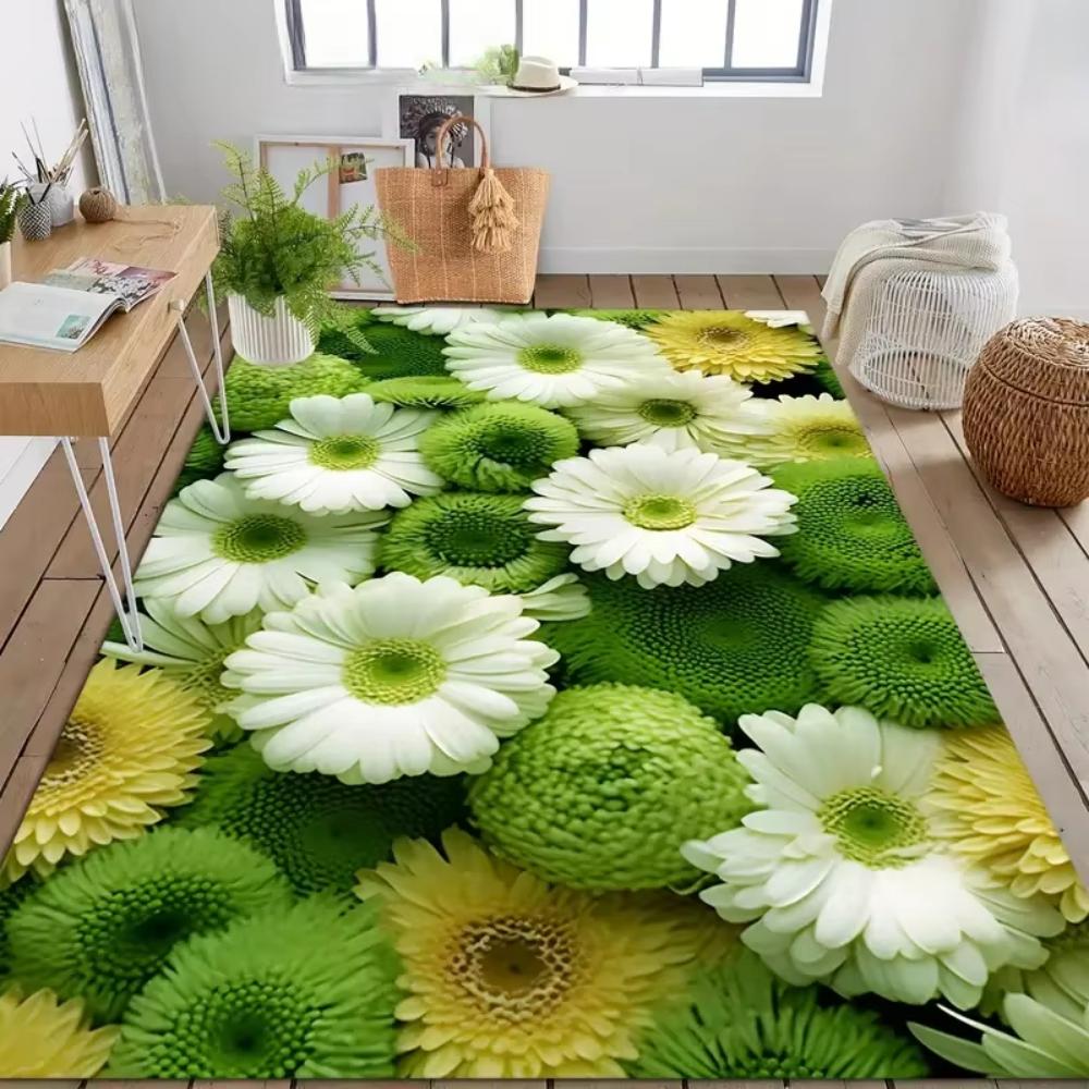 1pc Fresh Floral Daisy Flowers Print Area Rug Floor Carpet for Bedroom, Living Room, Kitchen Garden, Balcony, Sunroom Decor