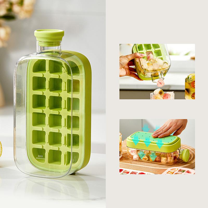 

Форма для льда с крышкой - Непроливающаяся форма для льда для морозильной камеры - Силиконовая форма для льда без касания для морозильной камеры со соломинкой + Форма для кабельных стяжек 800ml зелёный