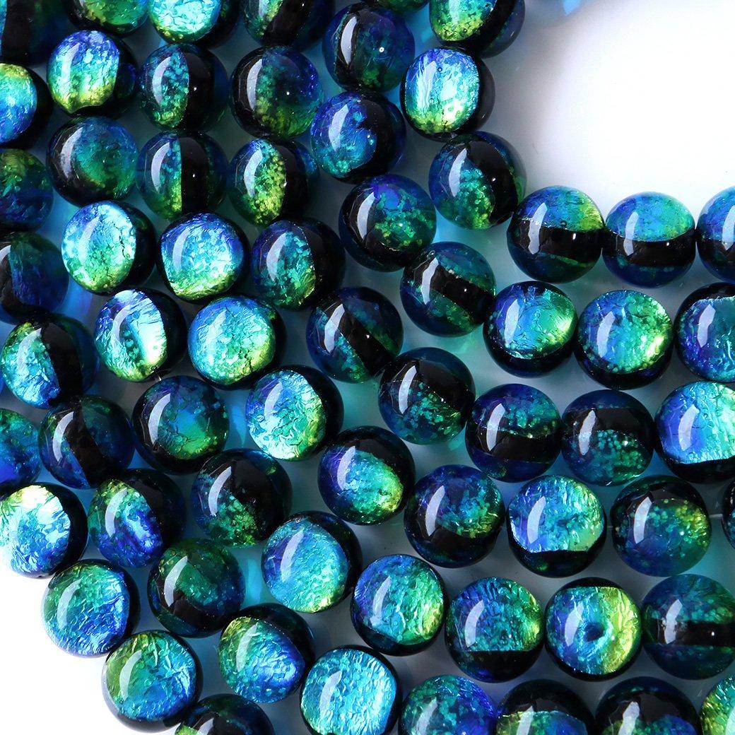 

[GOLD STONE] Glowing Kerama Marine Firefly Glass Beads, String of 40, Okinawa, Kerama Islands, Glow-in-the-Dark, 10mm