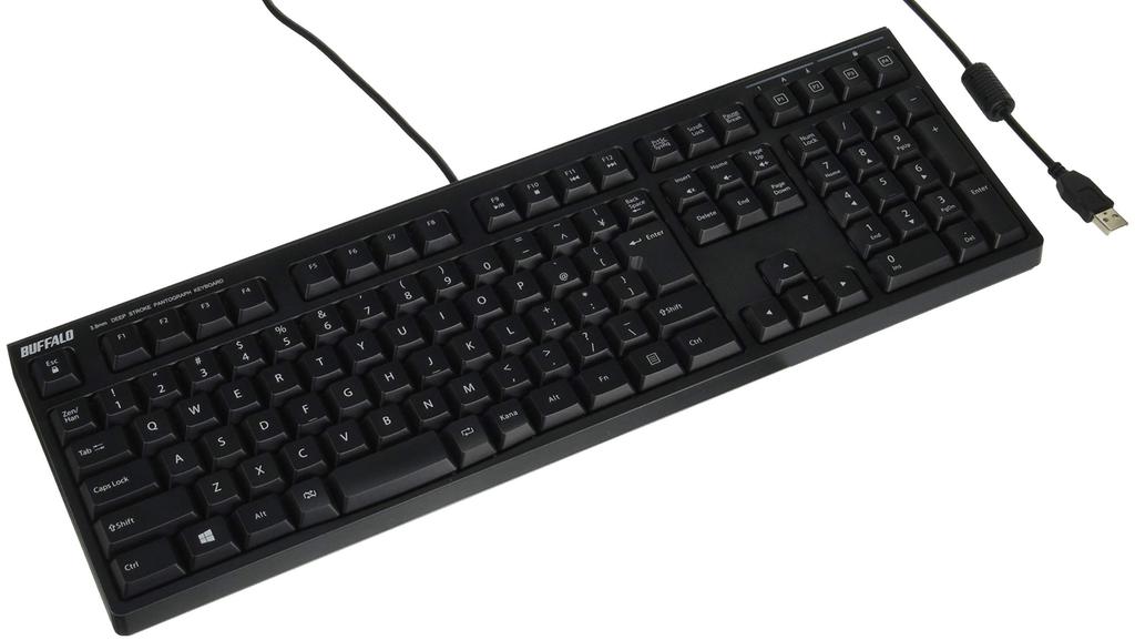 Buffalo High-Quality Wired Keyboard with Deep Stroke Pantograph Keys, Black, BSKBU515BK [Compatible with Windows, PS4, and PS3]