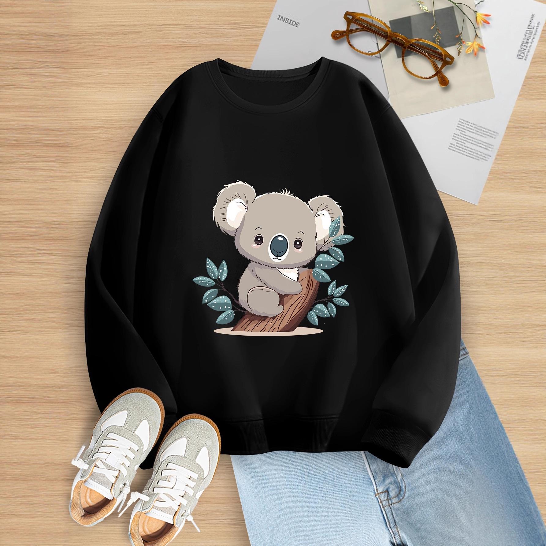 Girls  Fashion Koala Pattern Sweater - Winter/Summer Children s Casual Sweater 7-8Y чёрный
