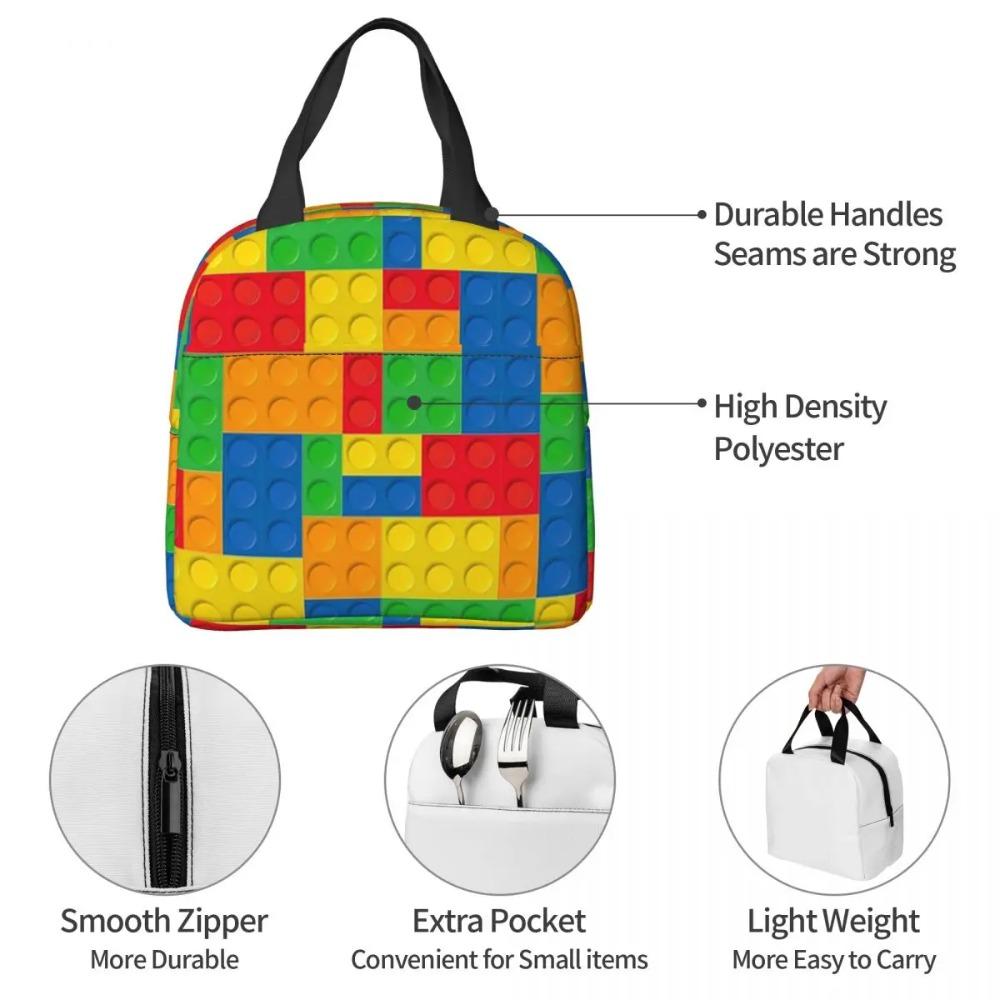Colorful Bricks Blocks Toys Design Insulated Lunch Bag for Women Children Leakproof Food Boxes Thermal Lunch Box Tote