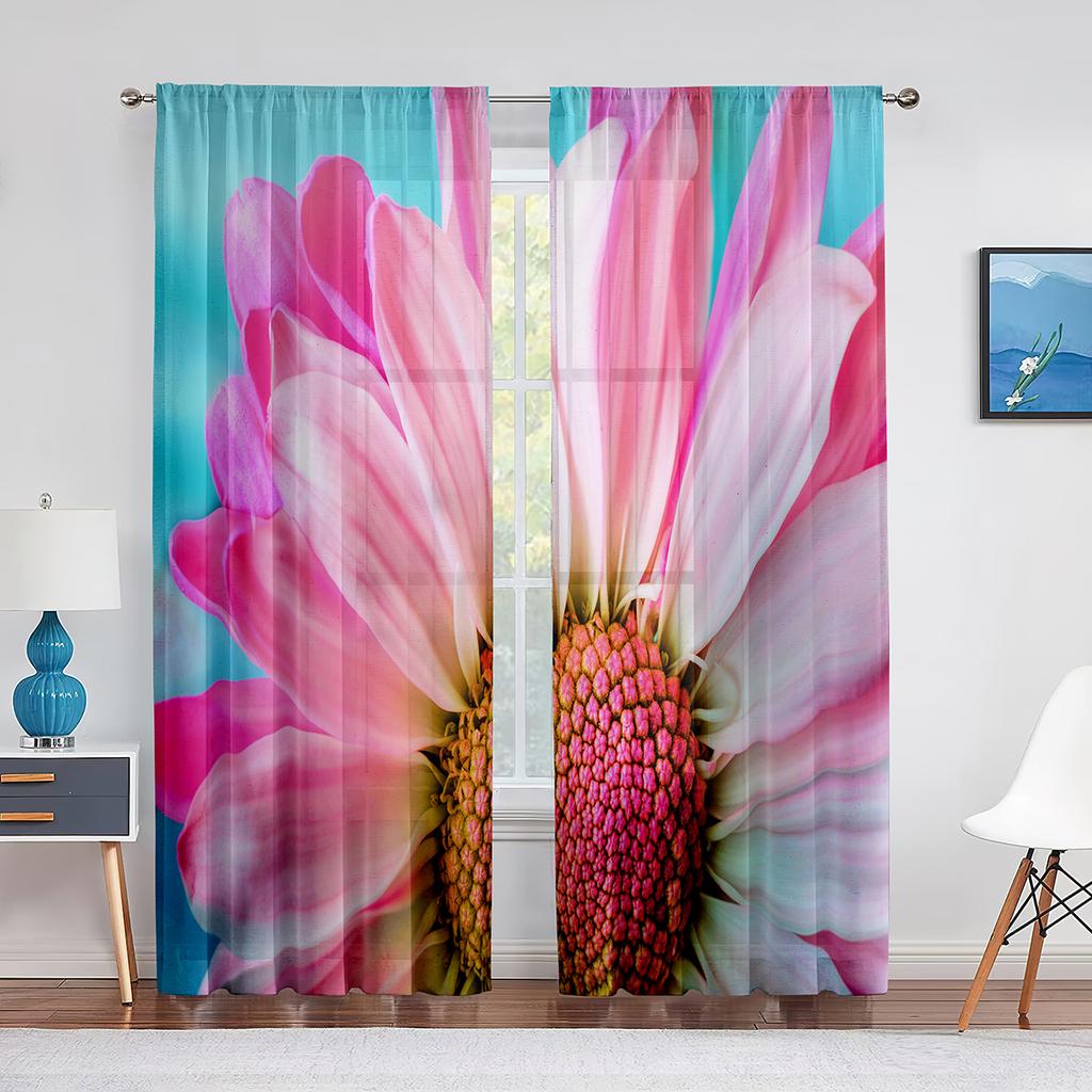 Blommande Träd Körsbärsblom Lila Gul Vita Blommor Skir Voilegardin för Vardagsrum Sovrum Inredning Tyllgardiner Draperier