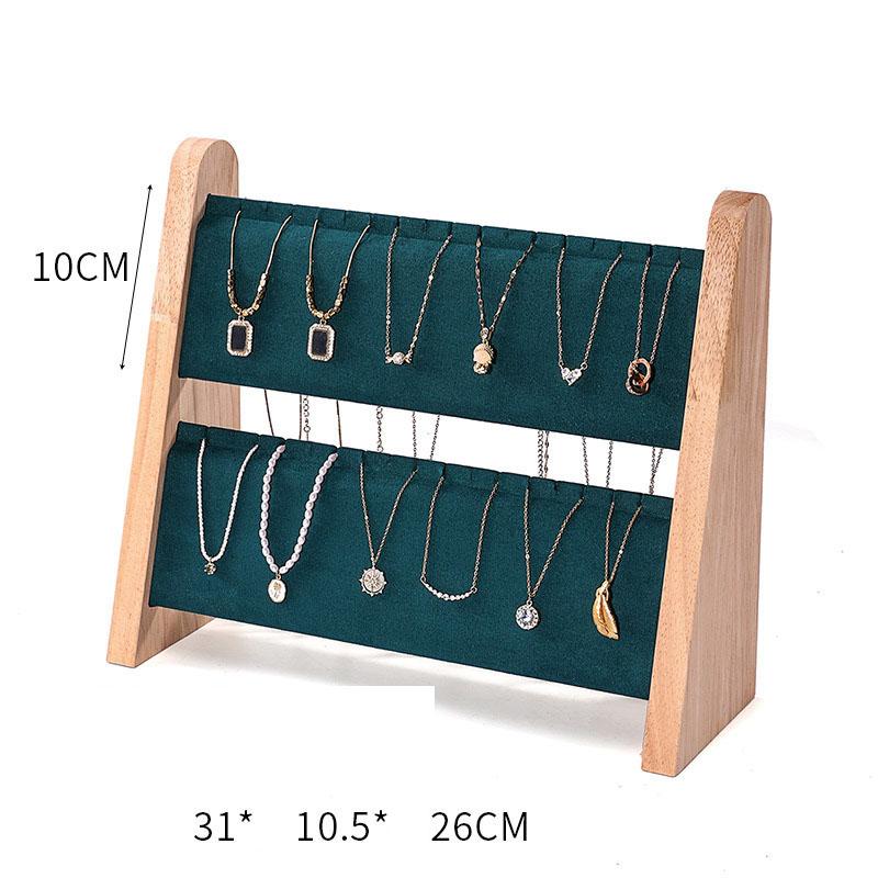 2 Lagen Houten Schuine Vorm Sieraden Display Ketting Hanger Organizer Stand Houder Rek Vitrine Dienblad