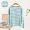 Chest Pad Modal round Neck Bottoming Shirt Women Plus size Slimming Bra-Free Stripe Pajamas Loose Long sleeve Casual Top