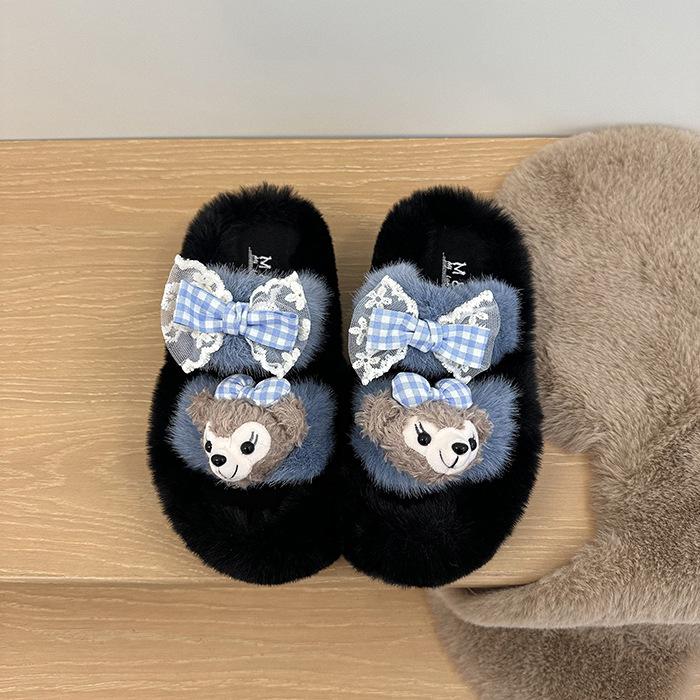 Cute Fluffy Slippers Women's Outer Wear 2025 New Home Indoor Non-slip Students Thick-bottomed Cotton Slippers