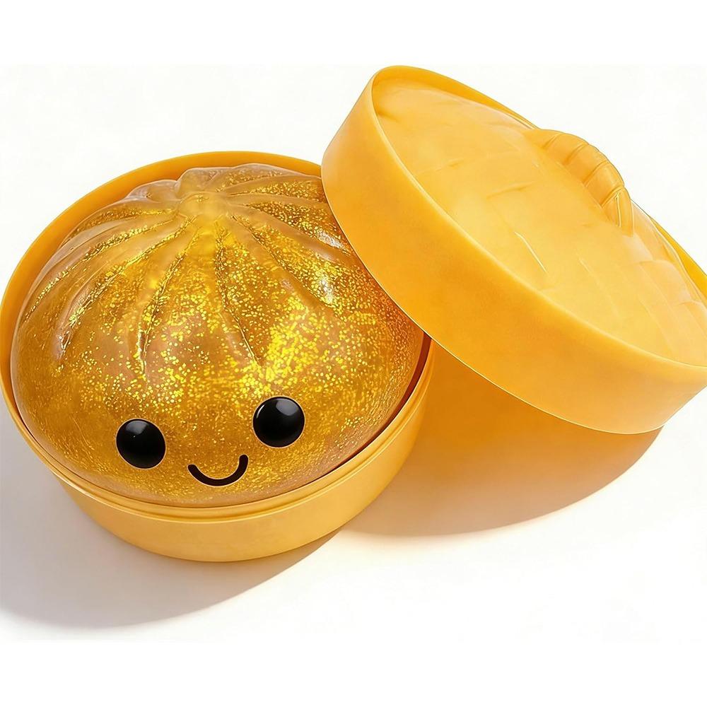 Glitter Dumplings Squishy Soft with Steamer Steamed Bun Squishy Pinch Le Fidget Slow Resilience Squeeze Decompression Dough