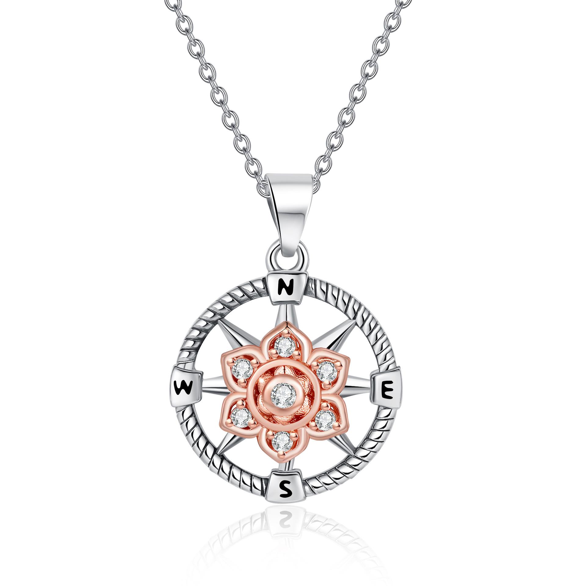 

Lotus Rotatable Anxiety Compass Pendant Necklace for Women Female Clavicle Chain Decompression Zircon Lady Fashion Accessory