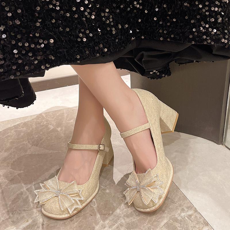 Fashion 2025 New Versatile Women Shoes with Simple Comfort Round Head and Thick Heels Shoes Butterfly Bow Fashion Women High Heels