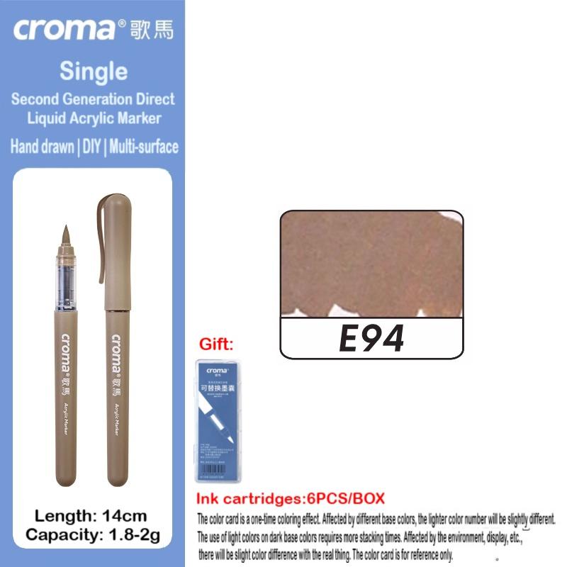 Croma 160/1 Farben Nachfüllbares Direktflüssig-Acrylmarker-Set mit Weicher Spitze, Waschbarer Aquarellpinsel Schulausstattung