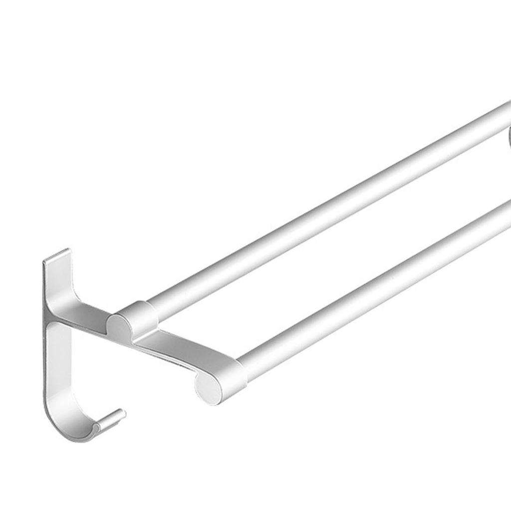 Silver White Double Rod Bar Towel Rack Aluminum No Punching Bathroom Wall Mounted Towel Hanging