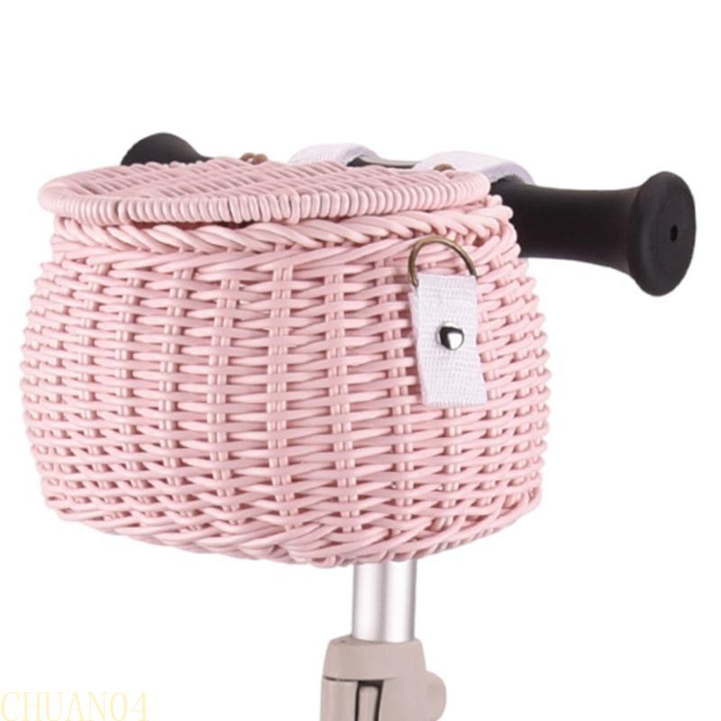 A1A2 Childrens Bicycles Front Basket Wovens Plastic Bikes Baskets with Belt and Lid Handlebars Storage Container