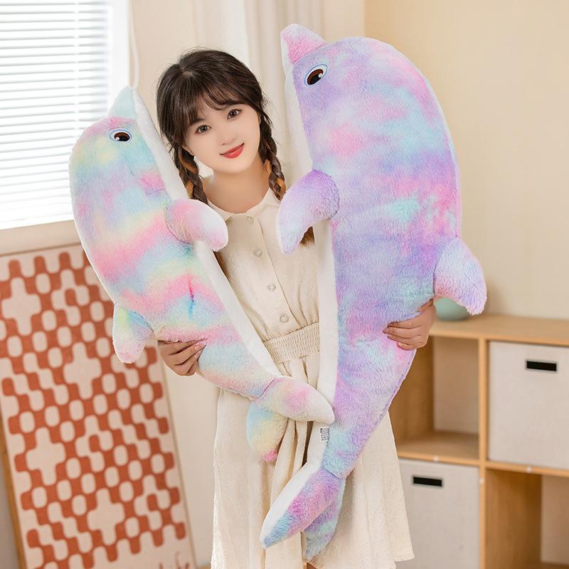 Cartoon Colorful Dolphin Doll Plush Toy Aquarium Big Dolphin Doll Girl Sleeping Soothing Doll