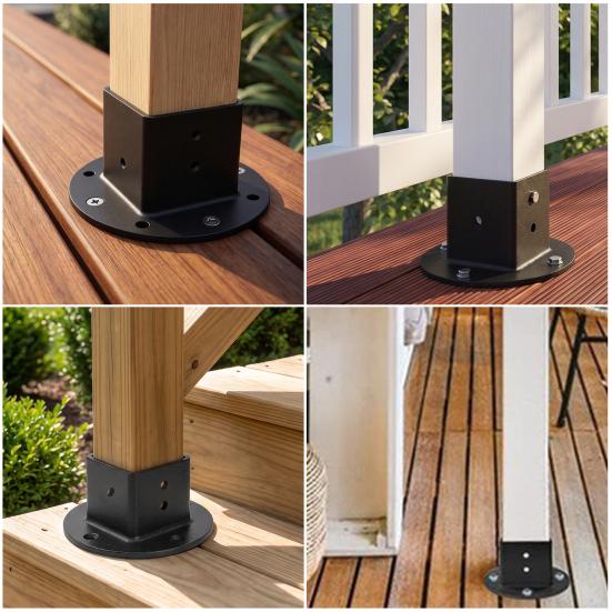 Square Column Bracket 2" x Post Base, Heavy Duty Floor Flange Deck Fence Pergola for 2 Inch Post, Railing, Porch Handrails, Mailbox