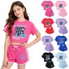 Kinder bedrucktes kurzärmeliges Hemd und Shorts Set für Jungen Mädchen Sommer Outfit