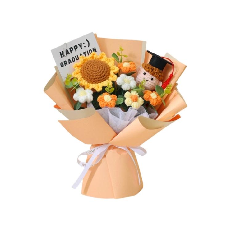 

Artistic Crochet Graduation Bouquets Long Time Knitted Flowers Permanent Graduation Gift For Girls Boys 25x35cm