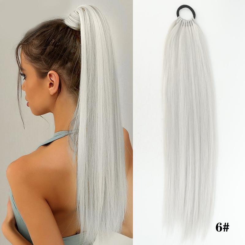 

24-дюймовый прямой синтетический хвостик Яки с эластичной резинкой-обручем, натуральный вид наращивания волос для женщин 60CM