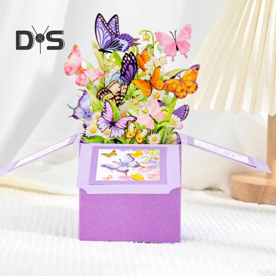 Butterfly Pop Up Card Handcrafted 3D Paper Flower Bouquet Pop-up Greeting Card for Birthday Anniversary Mother's Day
