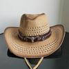 Holllow Cowboy Straw Hat Women Men Summer Handmade Vintage Hollow Western Brim Sun Protection Fisherman Mountaineering Bohemian