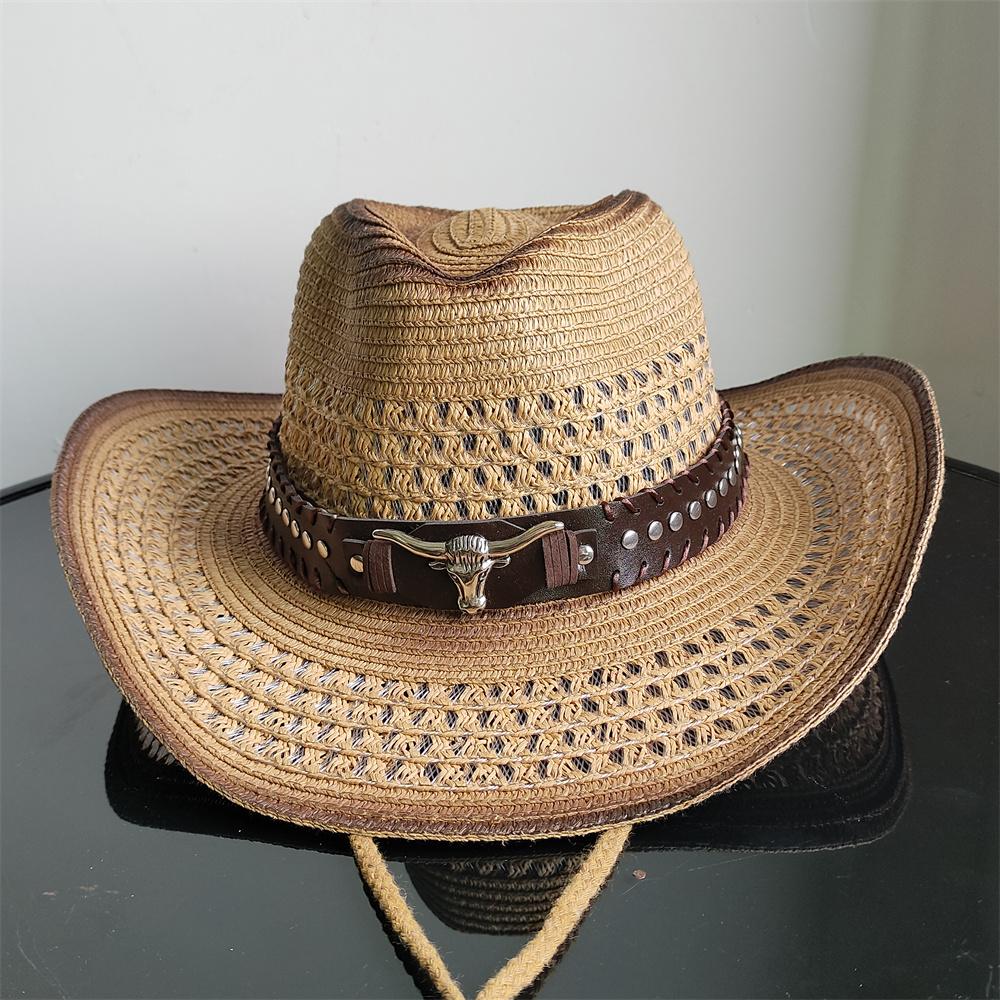 Holllow Cowboy Straw Hat Women Men Summer Handmade Vintage Hollow Western Brim Sun Protection Fisherman Mountaineering Bohemian