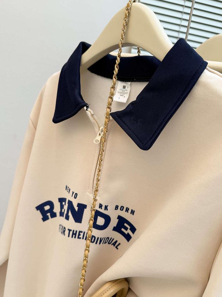 Women's Retro Korean Style Half-Zip Polo Collar Sweatshirt - Early Autumn 2025 Collection