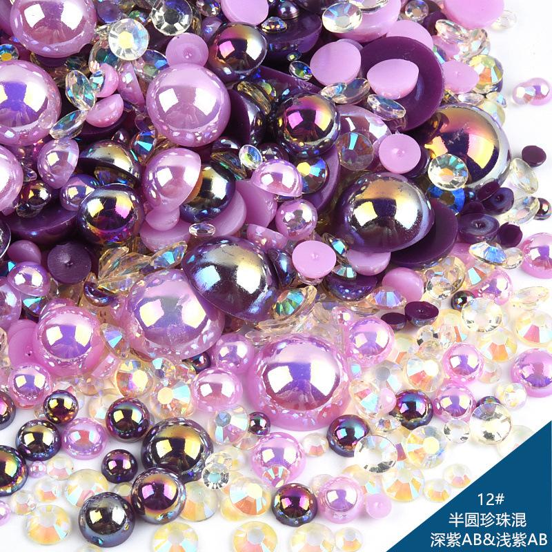 Mixed Abs Semicircular Pearl Resin Flat Bottom Diamond Set Imitation Pearl Mixed Size Diy Jewelry Accessories
