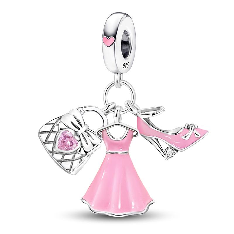 Copper Pink Flower Travelling Mum Sisters Tower Camera Charm Pendant For Bracelets Diy Women'S High Quality Jewelry