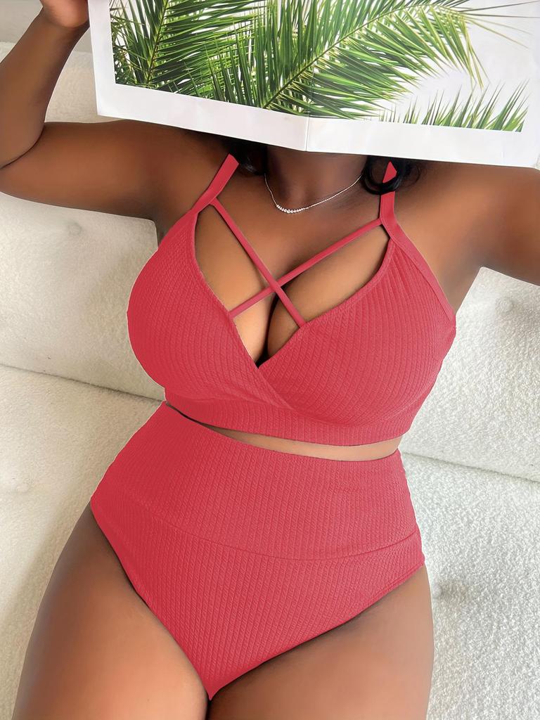 Women's Solid Color Swimwear Swimsuit Two Piece Beachwear Bikini Plus Size Bathing Suits