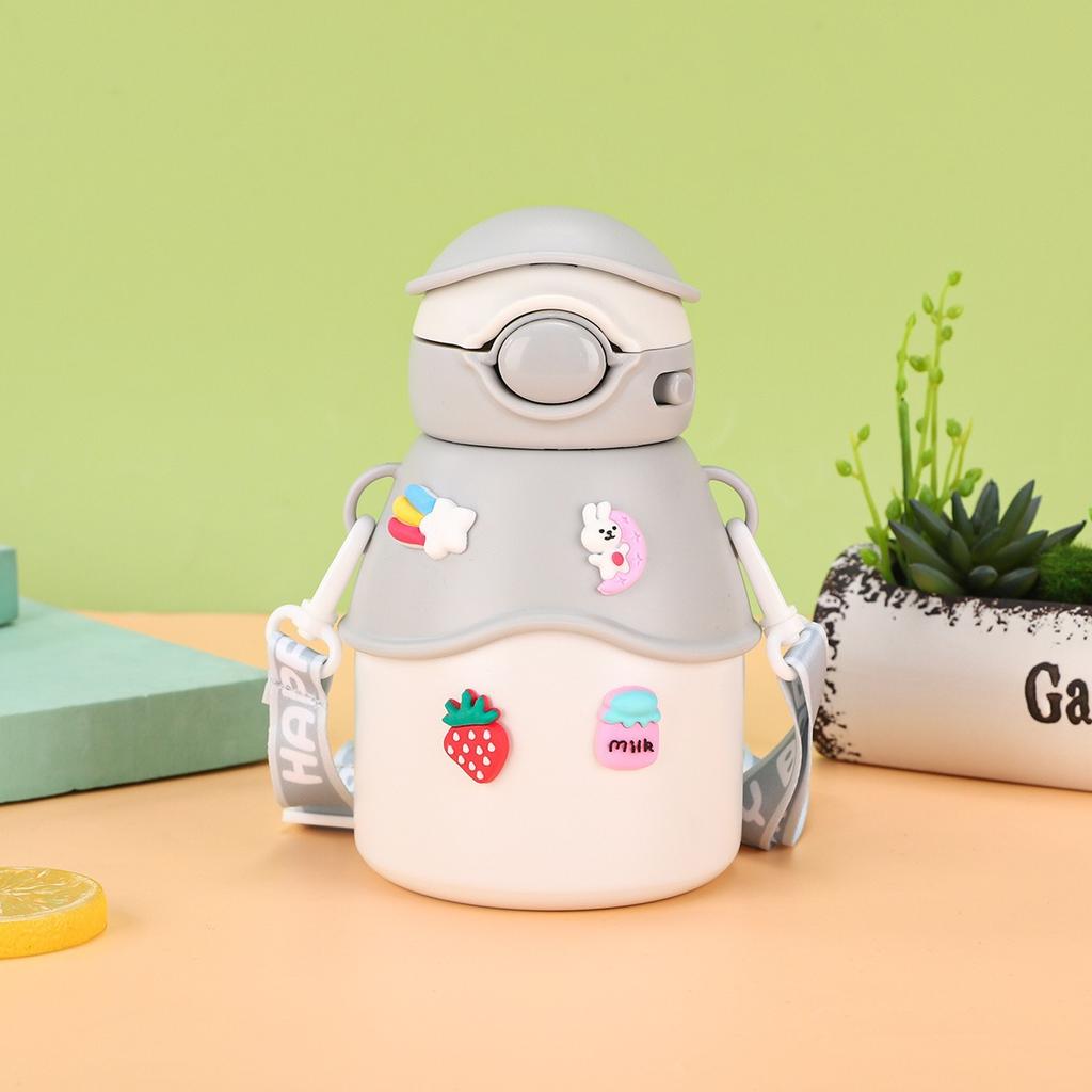 New Cartoon Figure Pot Belly Cup Stainless Steel Children's Thermos Cup Male and Female Students Portable Carrier Cup with Straw