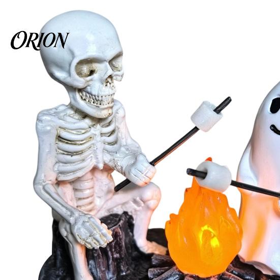 Resin Table Lamp Skeleton And Ghost Bonfire Night Lamp, Halloween Campfire Flickering Gothic Room Decor Cute Spooky Roasting Marshmallow Decoration