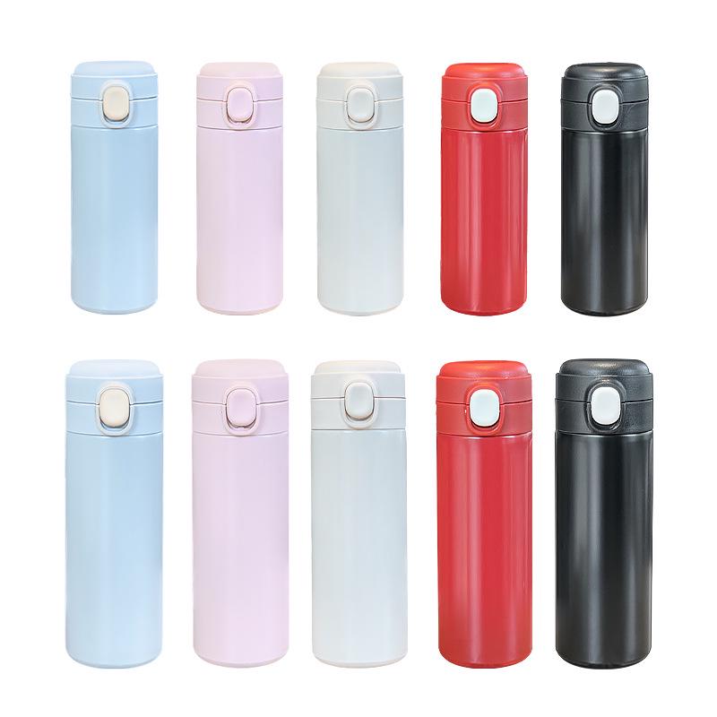 Cute Stainless Steel Vacuum Thermos with Flip-top Lid and Mini Straw - Customizable Student Gift