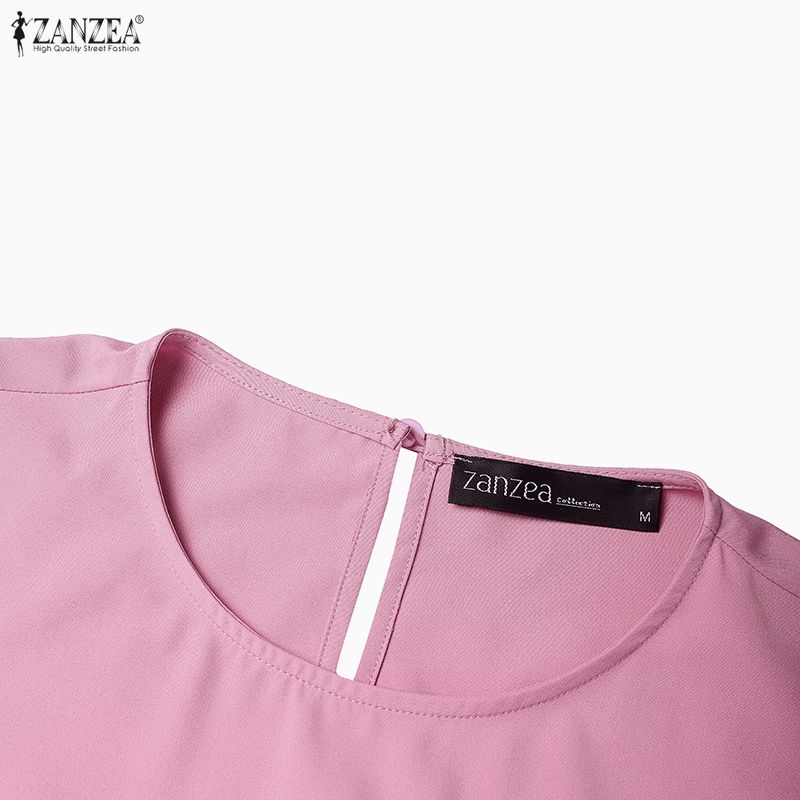 ZANZEA Women Round Neck Long Sleeve Casual Ruffles Long Dress