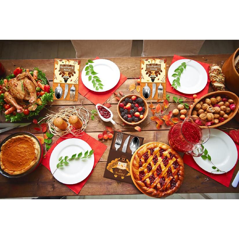 24PCS Thanksgiving Cutlery Holders Set Happy Thanksgiving Turkey Utensil Fall Utensil Holder Turkey Utensils Decor for Autumn Fall Harvest Party
