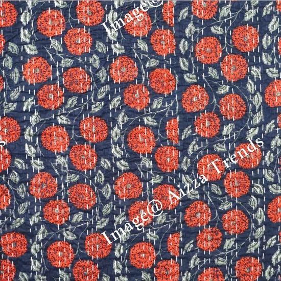 Aizza Trends Cuvertură Kantha din Bumbac Pur Imprimat Lucrată Manual - Aspect Tradițional Cuvertură de Pat Kantha Gudri - Gudri Vintage Cusute Manual