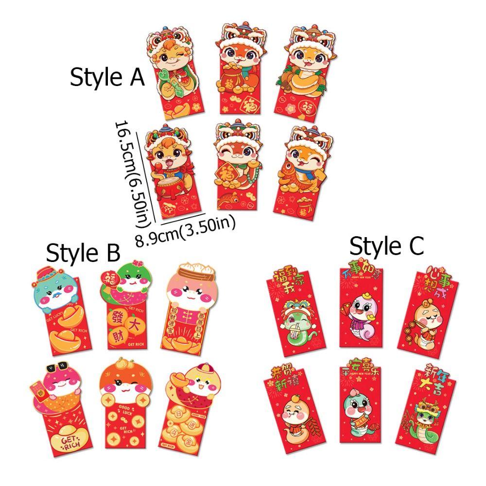 6pcs/set Chinese Style Red Envelope Snake Pattern Lucky Money Packets Money Pouches  New Year Gift