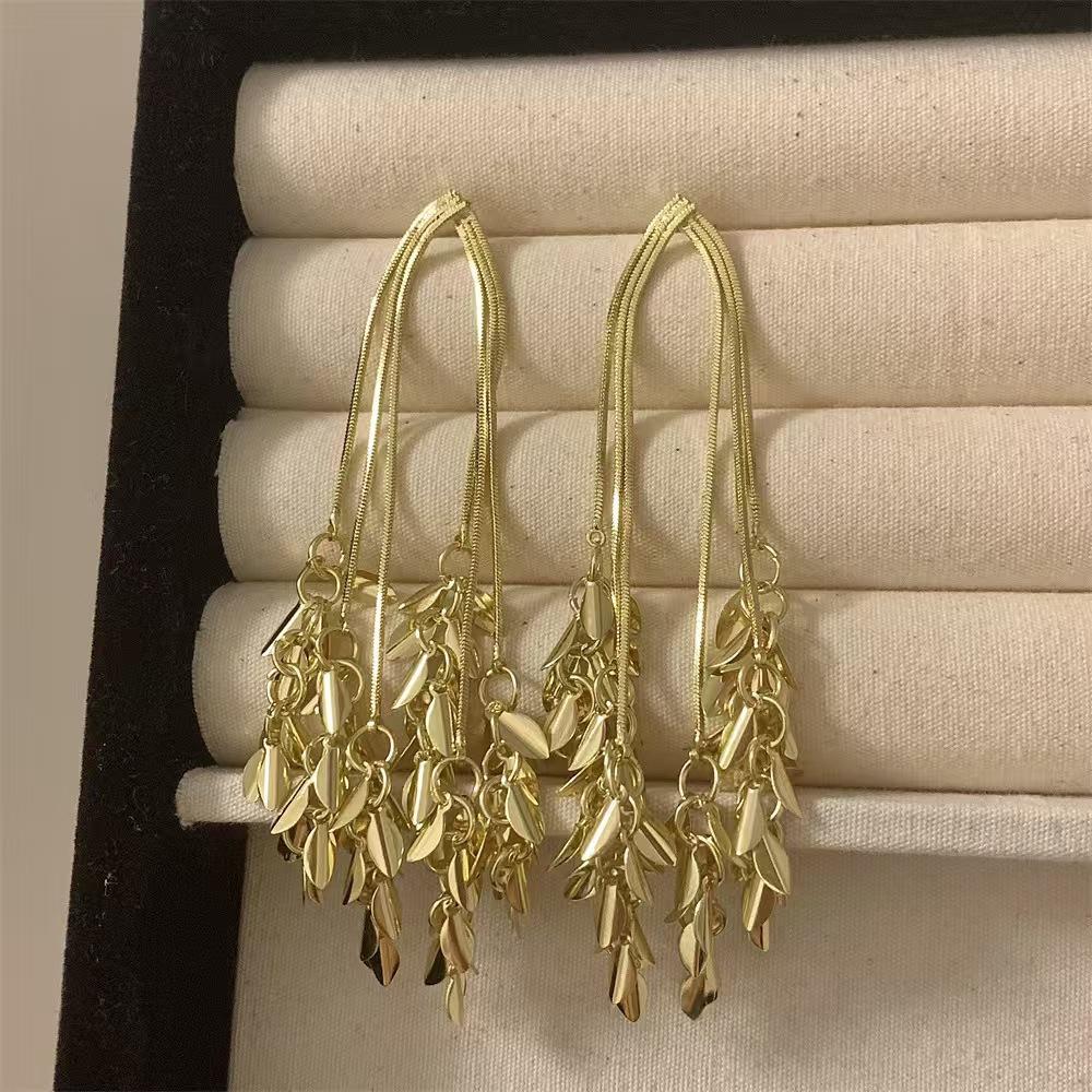 Long Tassel Wheat Stud Earrings S Silver Needle Personality Trend Celebrity Style Earrings Light Luxury Earrings