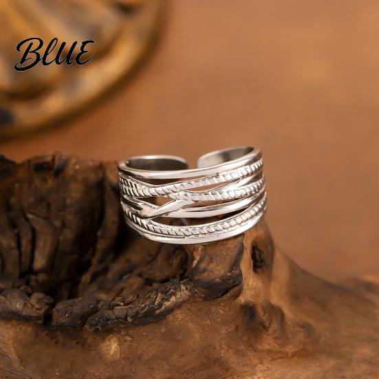 Stainless Steel Finger Band Thumb Ring Geometric Lines Shape Adjustable