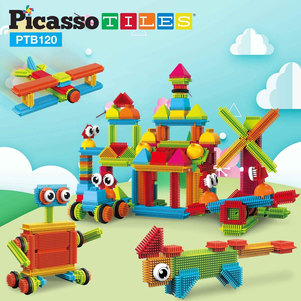 PicassoTiles () PTB120 120 sztuk Kształt pędzla Klocki 3D Płytki Zestaw zabawek Zestaw do nauki Zabawka STEM Zestaw edukacyjny Wspomaga mózg dzieci