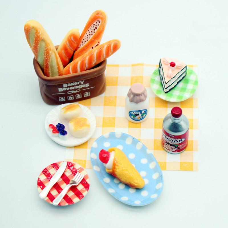 1Set Dollhouse Mini Breakfast Play Dim Sum Bread Jam Plate Model Miniature Kitchen Cooking Baking Model Diy Doll Accessories