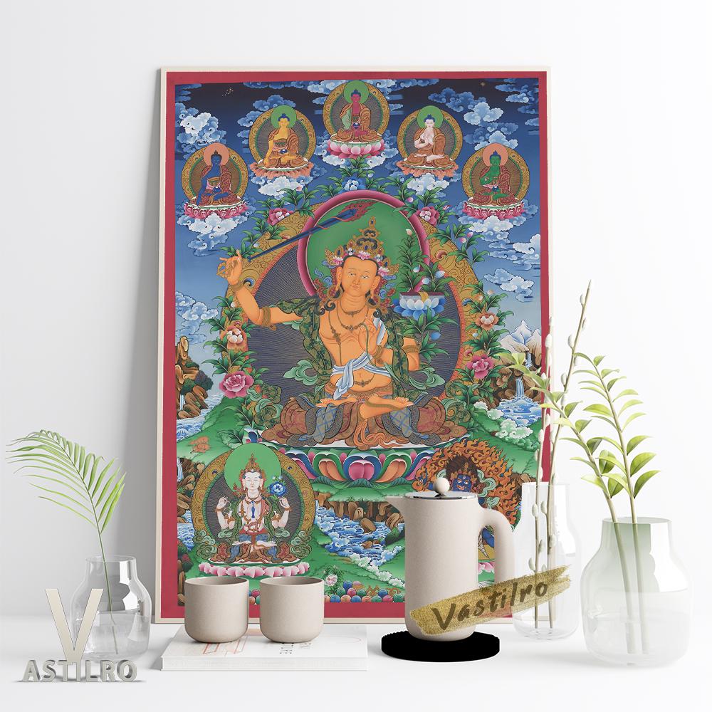 טנגקה טיבטית ציור קיר דתי אמנות הדפס פוסטר בודהיסטווה דיוקן רטרו ציור שמן ציור קיר אמונה בודהיסטית