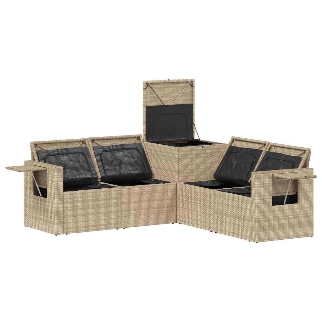 Sofa Set 5 Pcs Beige and Cream White Poly Rattan and Steel