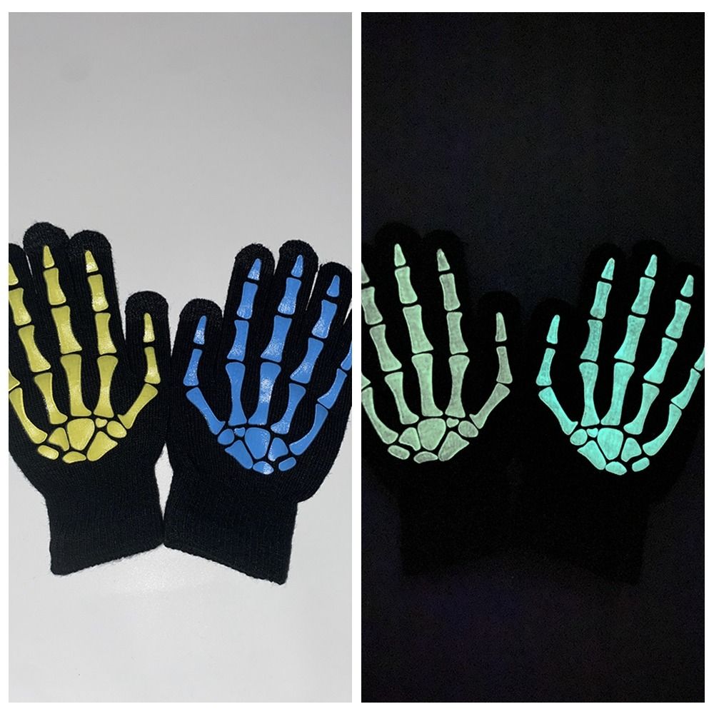 Full Finger Luminous Skeleton Claw Gloves Thicken Skeleton Goth Mittens  Outdoor