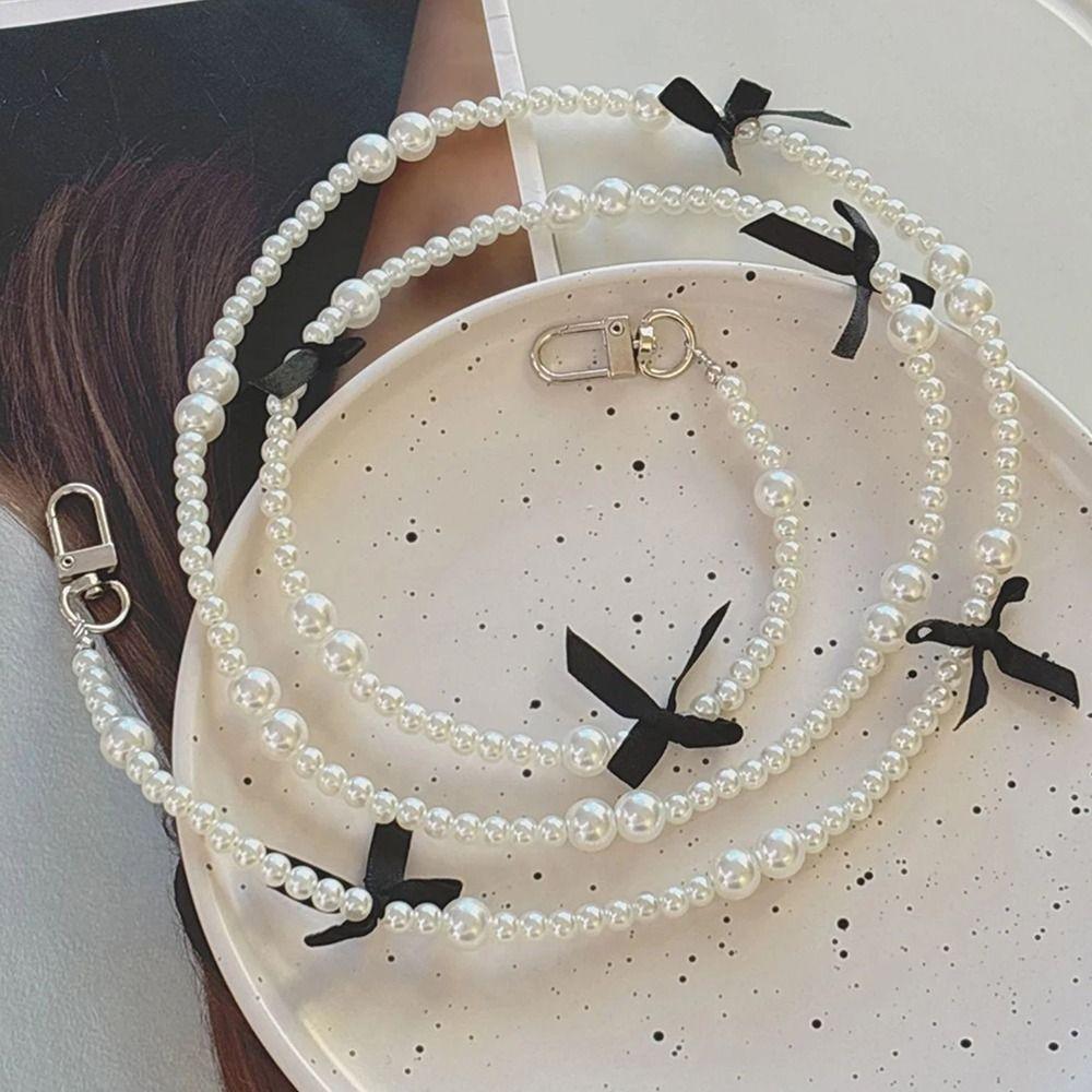 Bag Accessory Wallet Necklace Chain Pearl Bowknot Phone Anti Loss Lanyard Bowknot Phone Strap  Bag