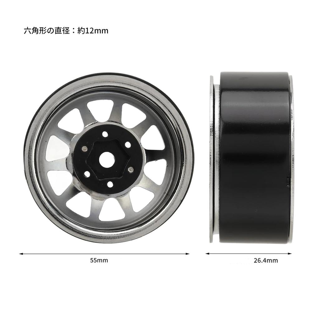 4-Piece Silver 1.9-inch RC Wheel Rim Set, Zinc Alloy, 10-Hole, Universal Fit for RC Crawler Cars