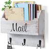 DRASTAR Mail Organizer Wall Mounted, Mail & Key Holder for Wall, Hanging Mail Organizer, Wooden Mail Sorter, Retro White Wall Mail Basket for Home