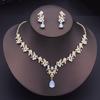 Exquisite Dangle Earrings and Necklace for Women Elegant Jewelry Set Flower Design Shining Rhinestone Necklace Set Wedding
