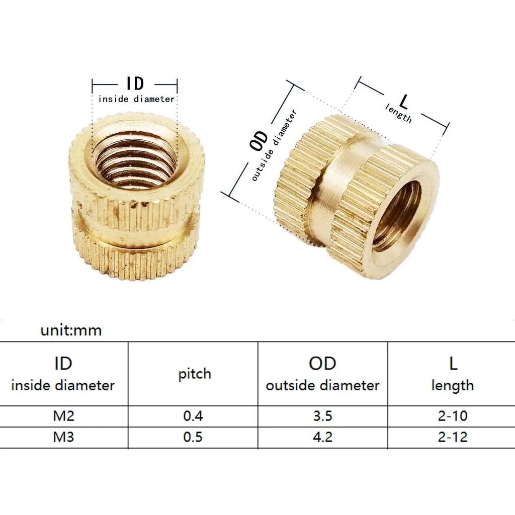 1 Box Total 400pcs Injection Molding Knurl Insert Nut Embedded Nutsert Assortment Kit Set 10 Mix Size M2 M3 Solid Brass Copper